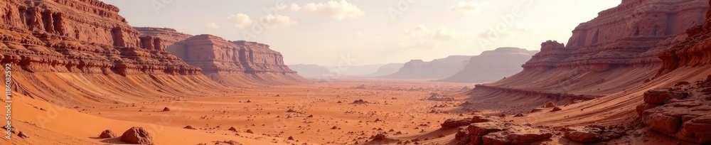 Naklejka premium layered rock formations in a high-altitude Martian mesa, geological, earthy, high altitude