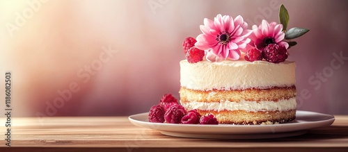 Cake and flowers with copys...