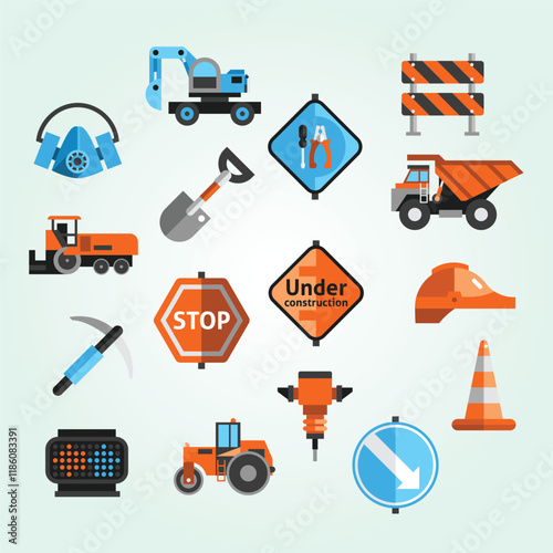 Road Repair Icons emergency stop  symbol  tire  builder  ground  man