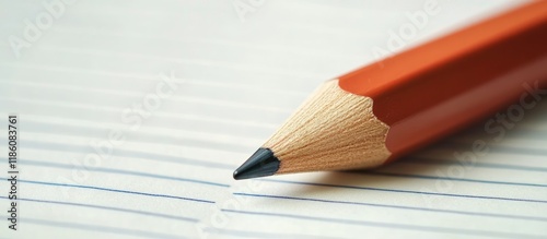 Pencil on a lined notebook ...