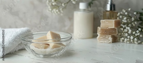 soaps and cosmetic cream in...