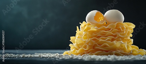 Dry pasta with eggs against...