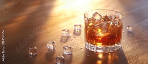 Glass of whiskey with ice c...