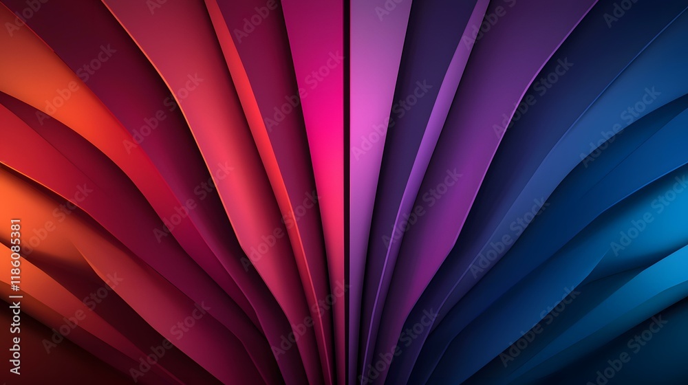 custom made wallpaper toronto digitalThe image contains an abstract design of curved, radiating stripes in shades of orange, red, pink, purple, and blue. The colors transition smoothly from warm to cool tones, creating a dynamic and vi