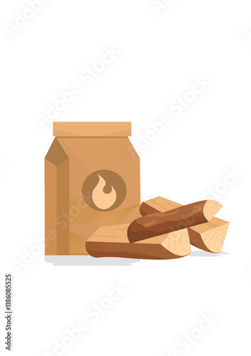 Paper bag of coal and firewood stock illustration