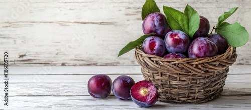 Fresh purple plums in a wic...