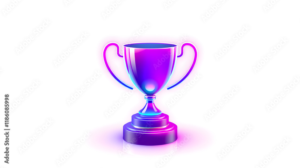 Holographic trophy 3D icon. Purple and blue neon winner prize or award symbol vector illustration isolated on white. Generative AI Holographic trophy 3D icon. Purple and blue neon winner prize or award symbol vector illustration isolated on white. Generative AI