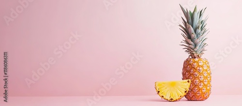 Half cut juicy pineapple on...