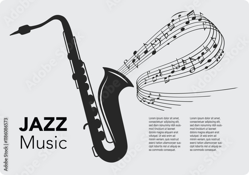 Vector music melody note flow from saxophone stock illustration