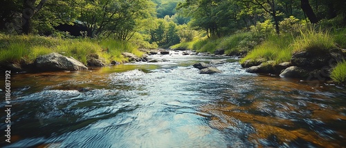 Hydroelectric dam with water flowing freely, capturing the blend of nature s power and peaceful serenity photo