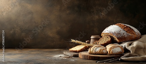 Bread and pastries arranged...