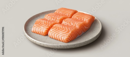 Sliced raw salmon on a plat...