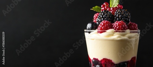 Milk pudding topped with be...