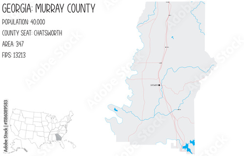 Large and detailed map of Murray County in Georgia, USA.