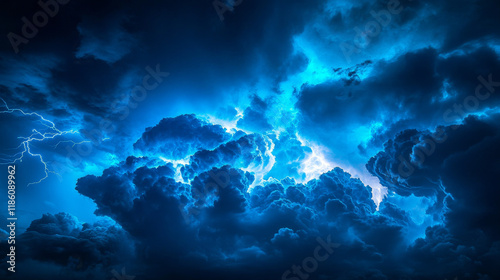 Realistic thunder light and green smoke cloud bottom frame. Mysterious lightning glow border wide panoramic element. Fluffy magic spell mist glowing with bolt energy charge overlay turquoise design photo