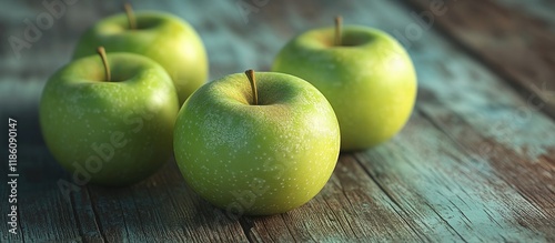 green apples on a weathered...