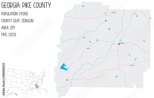 Large and detailed map of Pike County in Georgia, USA.