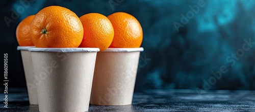 Tangerines drop into paper ...