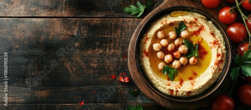 Chickpea hummus drizzled wi...