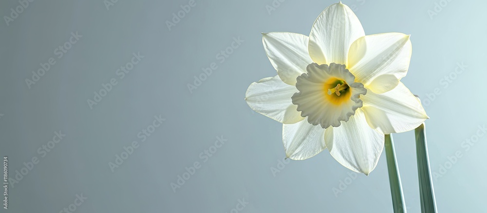 Obraz premium White flower of the daffodil Narcissus cultivar Obdam from the Double Group. with copy space image. Place for adding text or design