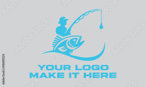 Fisherman catching large leaping light blue fish. Ideal for fishing websites, outdoor magazines, seafood restaurants, and naturethemed designs