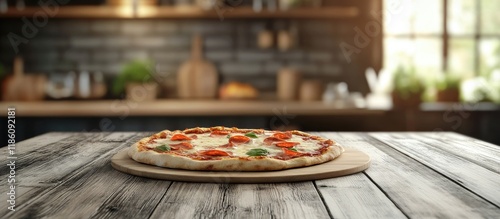 Pizza placed on a dining ta...