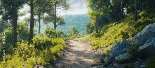 scenic hiking path in woode...