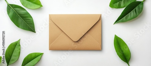 Brown standard sized envelope made from eco friendly materials It features a classic eco design typical of everyday use products. with copy space image. Place for adding text or design photo