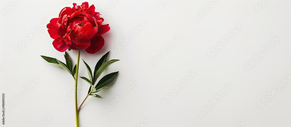 Studio shot of a single stunning peony flower against a white background with ample copy space for text Feminine floral arrangement Close up top view backdrop flat lay Studio shot of a single stunning peony flower against a white background with ample copy space for text Feminine floral arrangement Close up top view backdrop flat lay