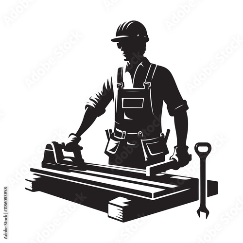 Carpenter Silhouette Vector Illustration, Solid White Background.