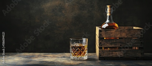 Whiskey in a glass and bott...