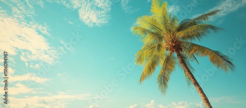Coconut palm tree against a...