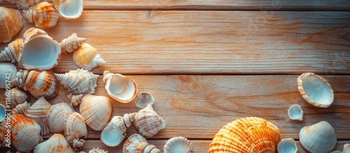 Seashells on a wooden backd...