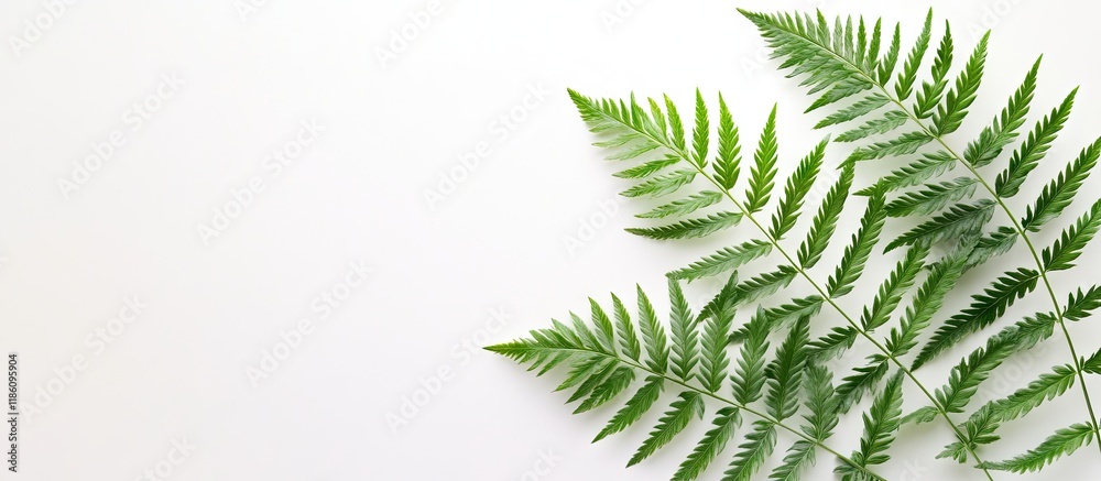 Naklejka premium Tropical summer fern branch set against a white background Flat lay with copyspace