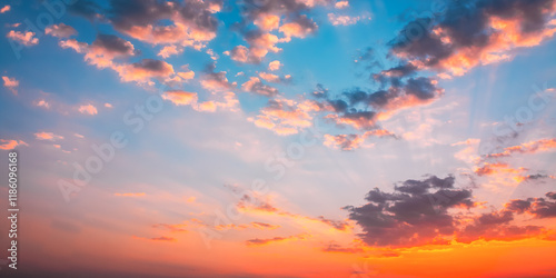 Obraz na płótnie Sunset Sunrise Sky Background. Natural Bright Dramatic Sky In Sunset Dawn Sunrise. Yellow Pink Colors w salonie