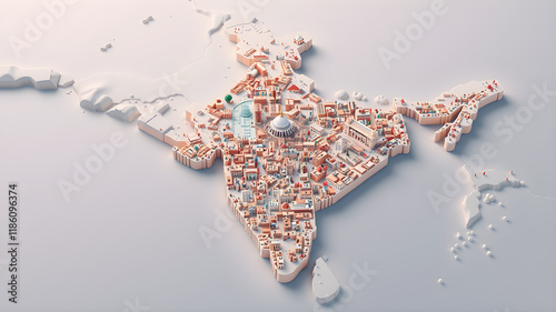 Isometric 3D India map filled with city.. Generative AI photo