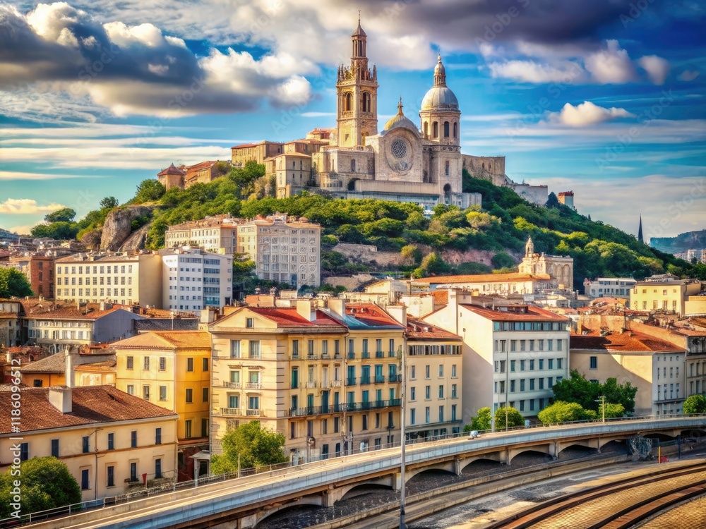 Fototapeta premium Saint Charles Station offers a stunning panoramic photo opportunity of Marseille and Notre Dame de la Garde.