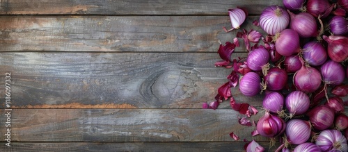 purple onions on a wooden t...