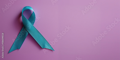 Teal ribbon awareness on purple background symbolizes support and hope
