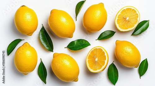Wallpaper Mural A photostock of freshly sliced lemons with visible pulp and vibrant yellow tones, arranged symmetrically on a clean white background, fresh and zesty, High Quality Torontodigital.ca