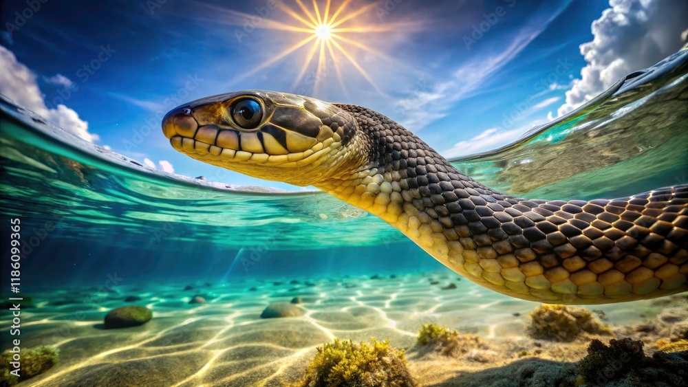 Stunning wildlife photography: underwater images of graceful snakes swimming in rivers. Aquatic reptiles in their element – nature's beauty. Stunning wildlife photography: underwater images of graceful snakes swimming in rivers. Aquatic reptiles in their element – nature's beauty.