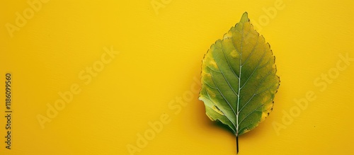Leaf against a yellow backg...