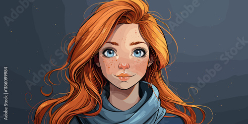 Illustration of a red-haired girl with freckles.