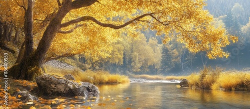 Autumn leaves in yellow tre...