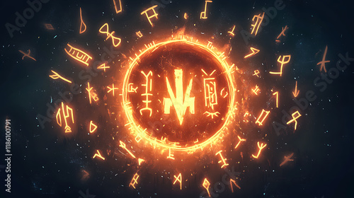 A glowing circular emblem surrounded by mystical symbols, suggesting magic or ancient knowledge.