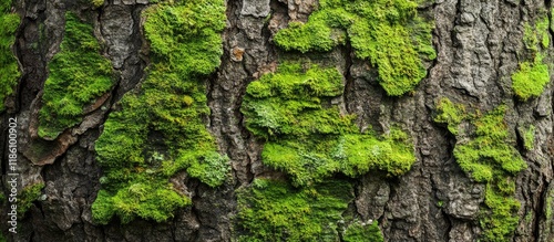 Natural background featuring the texture of the bark of a living sycamore tree covered in moss Moss covers the large tree serving as a natural backdrop. with copy space image photo