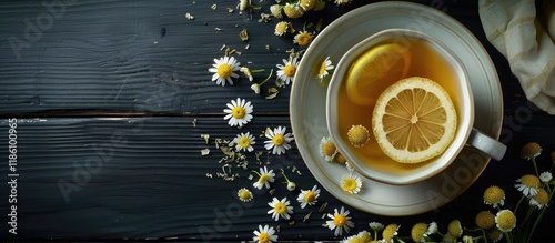 Cup of chamomile tea with d...