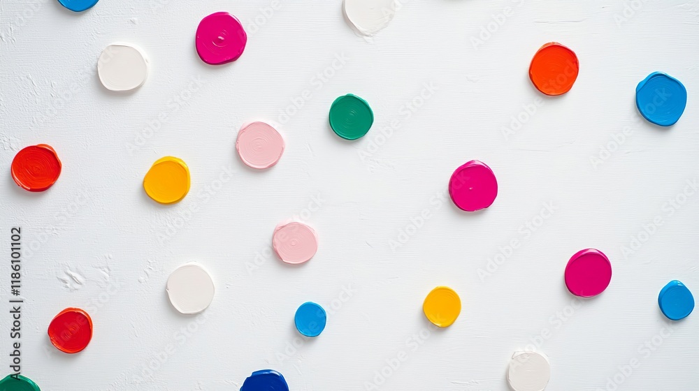 Colorful Abstract Polka Dot Pattern with Vibrant Painted Circles on White background Colorful Abstract Polka Dot Pattern with Vibrant Painted Circles on White background