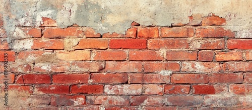 Old red brick wall texture background featuring copyspace for text or image photo