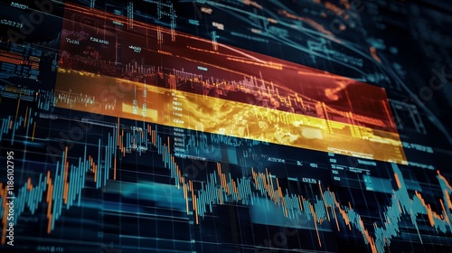 Stock chart with german flag symbolizes dax index trends and economic fluctuations.